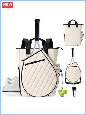 Quilted Tennis Backpack Detachable Racket Sleeve 3-Way Carry